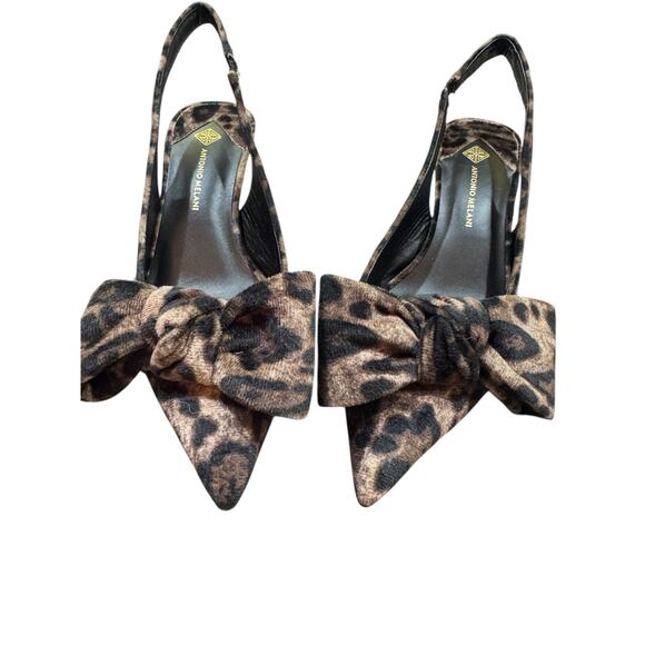 Antonio Melani Leopard Slingback Heels Bow Point Toe Kitten Velvet 7.5 NWT Y2K - Picture 4 of 6